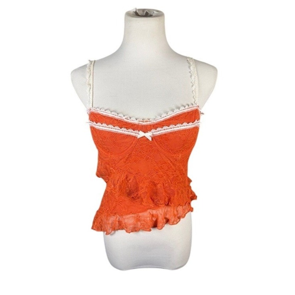 Wild Lovers Cami Top Womens XL‎ Corset Lace Ruffle Orange Out From Under NEW